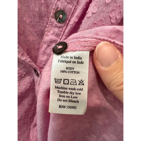 EVEREVE | Pink Swiss Dot Button Front Blouse Long Sleeve Cotton Top | Large - Picture 8 of 8